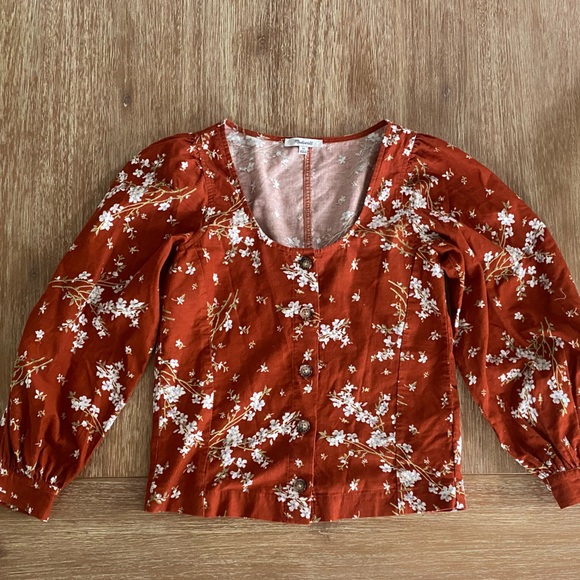 Madewell Corduroy Button-Front Puff Sleeve Top in Farmstand Bouquet Size XS - Picture 3 of 13